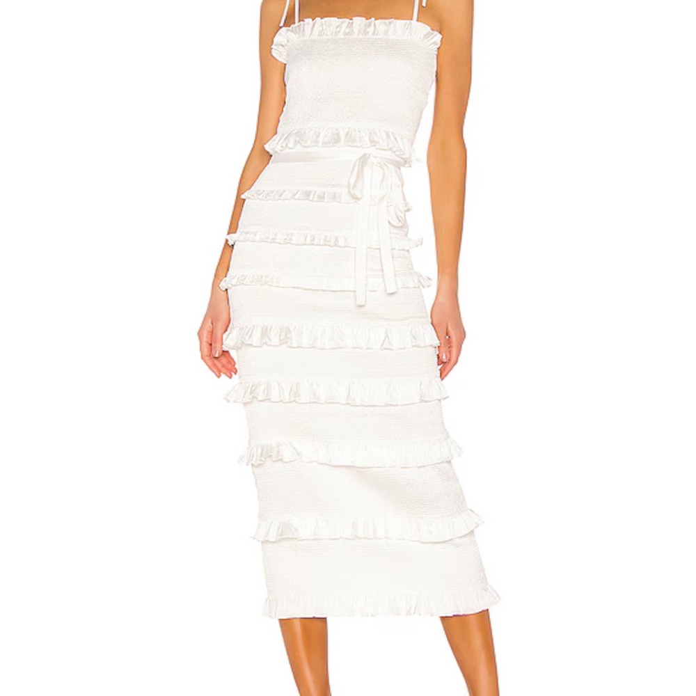 V. Chapman Lily White Ruffle Midi Dress - 2